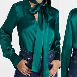 Amanda Uprichard Women's Large Bodysuit Green Blue Silk Bronte Blouse NWT